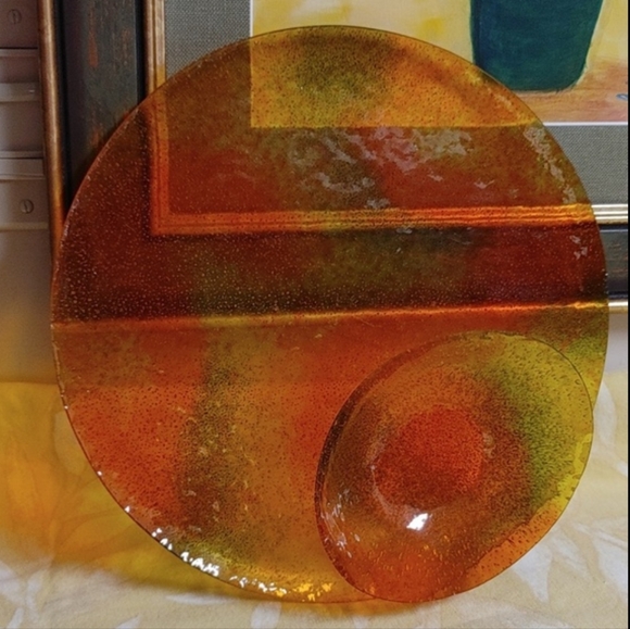 60s Autumn Colors Chip & Dip Resin Duo Bowl & Plate - Picture 9 of 10